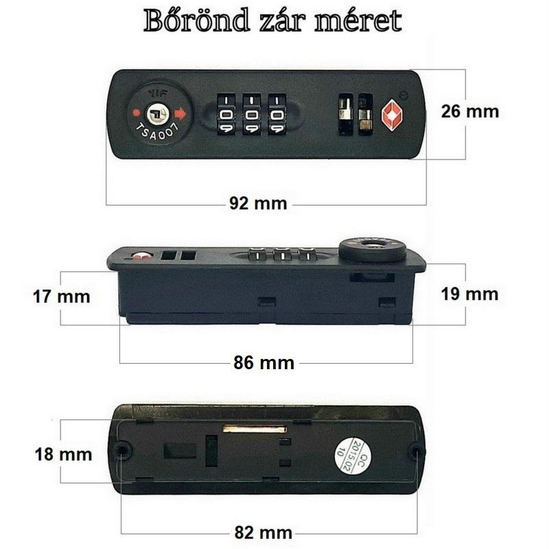 Bőrönd süllyesztett TSA zár, fekete színben ZA2005