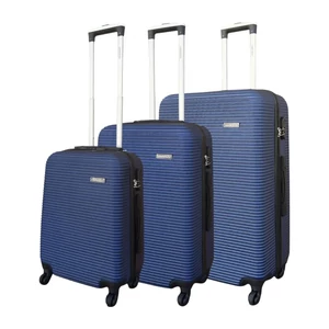 Leonardo Da Vinci 3 db-os Bőrönd Szett Négykerekű Sötétkék Színben 