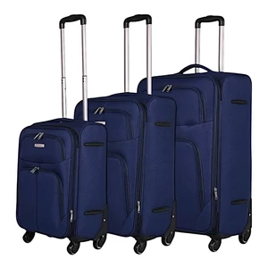 Leonardo Da Vinci bővíthető bőrönd 3 db-os szett, négykerekű, kék színben 