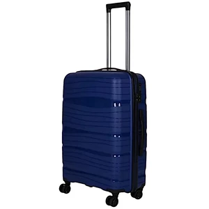 Strapabíró közepes méretű polipropilén bőrönd, duplakerekes, TSA zárral, kék színben