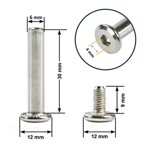 Bőrönd kerékhez tengely 30x6 mm nikkel színben