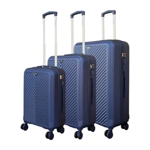 Kép 1/6 - Leonardo Da Vinci 3 db-os bőrönd szett, négykerekű, TSA számzárral, sötétkék színben