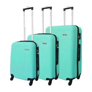 Kép 1/7 - Leonardo Da Vinci 3 db-os Bőrönd Szett Négykerekű Világoszöld Színben 