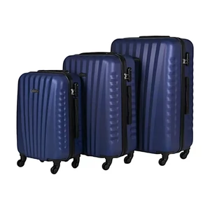 Kép 1/5 - Leonardo Da Vinci bőrönd 3 db-os szett, négykerekű, számzárral, sötétkék színben 