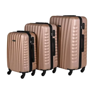 Kép 1/6 - Leonardo Da Vinci bőrönd 3 db-os szett, négykerekű, számzárral, pezsgő színben 