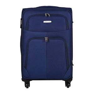 Kép 2/8 - Leonardo Da Vinci közepes méretű bőrönd, bővíthető, négykerekű, sötétkék színben