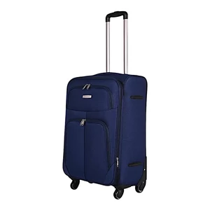 Kép 1/8 - Leonardo Da Vinci közepes méretű bőrönd, bővíthető, négykerekű, sötétkék színben