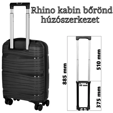 Rhino kabin méretű bőrönd húzószerkezet, fekete színben HUPP002-XS