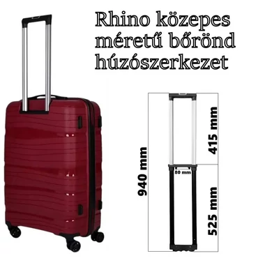 Rhino közepes méretű bőrönd húzószerkezet, fekete színben HUPP002-M