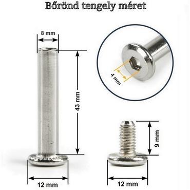 Bőrönd kerékhez tengely 43x8 mm, nikkel színben1