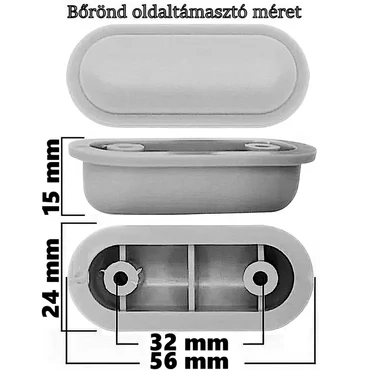 Bőrönd oldaltámasztó 56x15x24 mm, szürke színben E07
