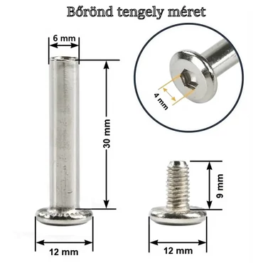 Bőrönd kerékhez tengely 30x6 mm nikkel színben RO30-6