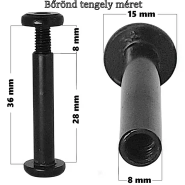 Bőrönd kerékhez tengely 28x8 mm fekete színben RO25