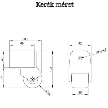 Bőrönd kerék 69x62x103 mm, fekete színben 1