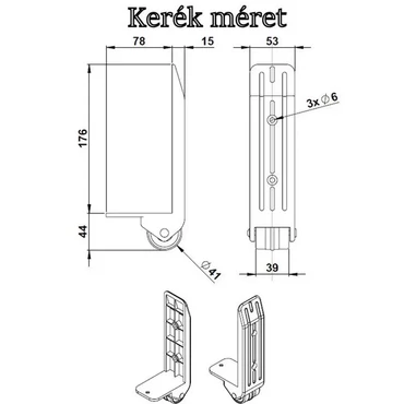 Bőrönd kerék 93x53x220 mm, fekete színben 1