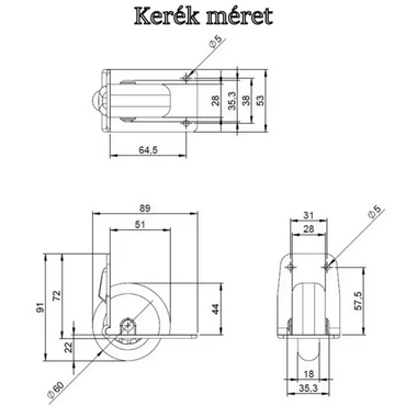 Bőrönd kerék 89x53x91 mm, fekete színben 1
