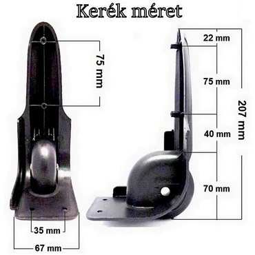 Bontour bőrönd kerék 207x67 mm, fekete színben 1