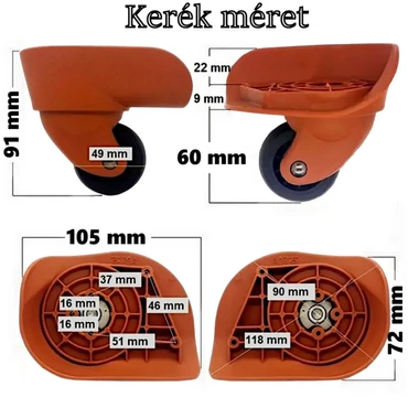 Dielle bőrönd kerék 105x72 mm, barna színben KE4030