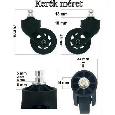 Hachi bőrönd kerék 76x33 mm, fekete színben 25