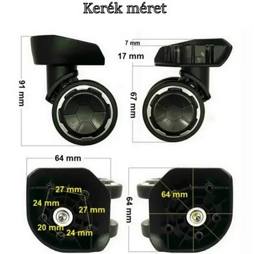 Hachi bőrönd kerék 64x64 mm, fekete színben 2