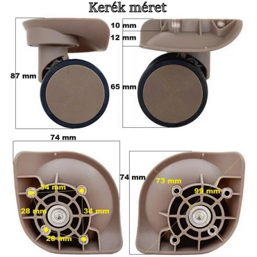Leonardo Da Vinci bőrönd kerék 74x74 mm, arany színben KE3072