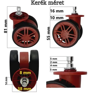 Leonardo Da Vinci bőrönd kerék 81x38 mm, bordó színben KE3082