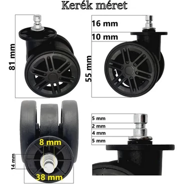 Leonardo Da Vinci bőrönd kerék 81x38 mm, fekete színben KE3082