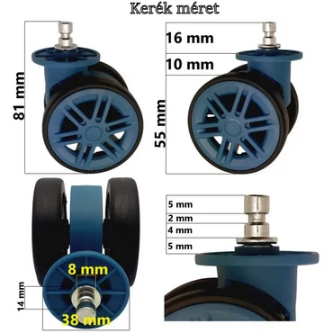 Leonardo Da Vinci bőrönd kerék 81x38 mm, óceánkék színben KE3087