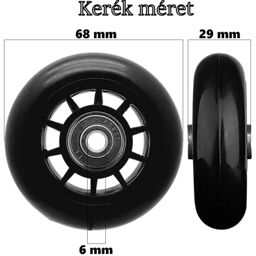 Bőrönd kerék 68x29x6 mm fekete színben KE3027
