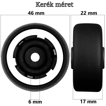 Bőrönd kerék 46x22x6 mm, fekete színben KE3028