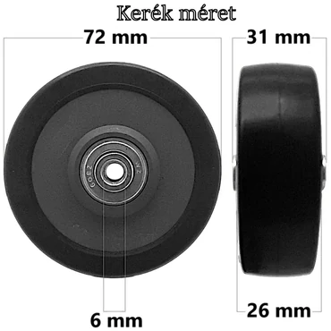 Bőrönd kerék 72x31x6 mm, fekete színben KE3038