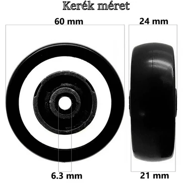 Bőrönd kerék 60x24x6.3 mm, fekete színben KE3203