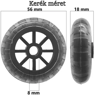 Bőrönd kerék 56x18x8 mm, fekete színben KE3206