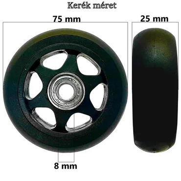 Bőrönd kerék 75x25x8 mm, fekete színben KE3220