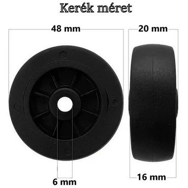 Bőrönd kerék 48x20x6 mm, fekete színben KE3401