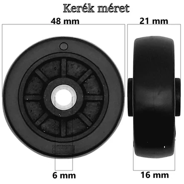 Bőrönd kerék 48x21x6 mm, fekete színben KE3402
