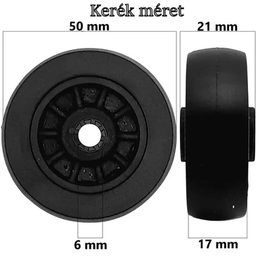 Bőrönd kerék 50x21x6 mm, fekete színben KE3403