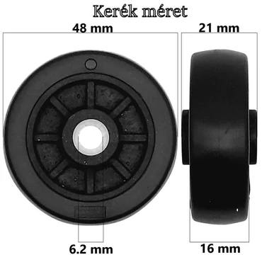 Bőrönd kerék 48x21x6.2 mm, fekete színben KE3404