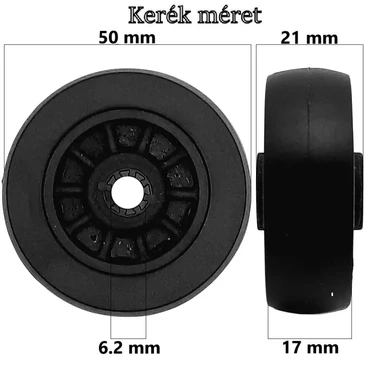 Bőrönd kerék 50x21x6.2 mm fekete színben KE3405
