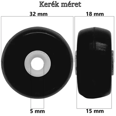 Bőrönd kerék 32x218x5 mm, fekete színben KE3406
