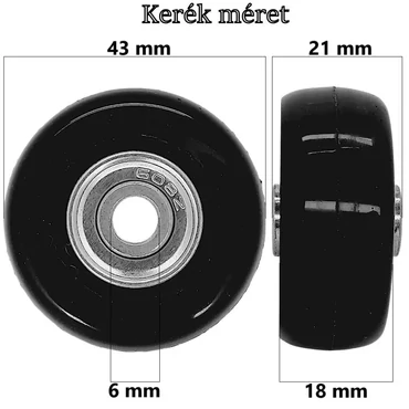 Bőrönd kerék 43x21x6 mm, fekete színben KE3407