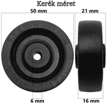 Bőrönd kerék 50x21x6 mm, fekete színben KE3408