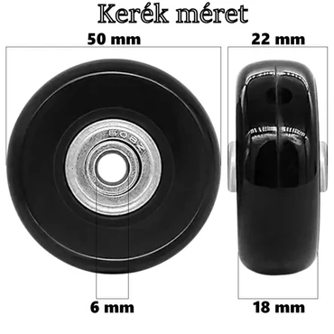 Bőrönd kerék 50x22x6 mm, fekete színben KE3409