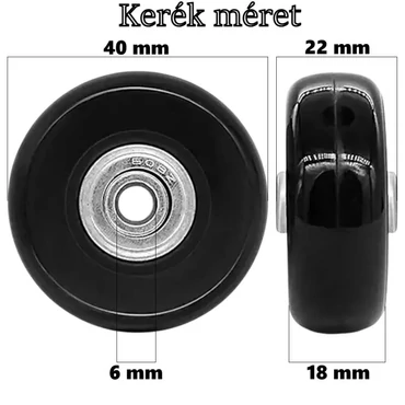 Bőrönd kerék 40x22x6 mm, fekete színben KE3410
