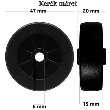 Bőrönd kerék 47x20x6 mm, fekete színben KE4025