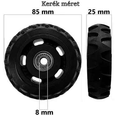 Bőrönd kerék 85x25x8 mm, fekete színben KE85-25