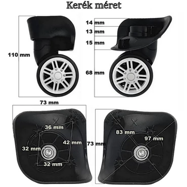 Ormi bőrönd kerék 73x73 mm, fekete színben KE3078