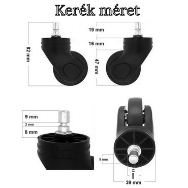 Rhino bőrönd kerék KE3055, fekete színben  KE3055