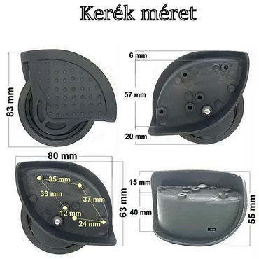 Bőrönd kerék 80x63 mm, szürke színben KE3020