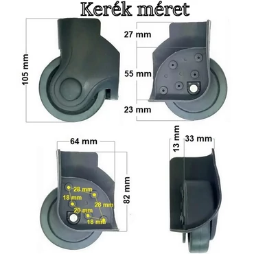 Bőrönd kerék 64x82 mm, szürke színben KE3021